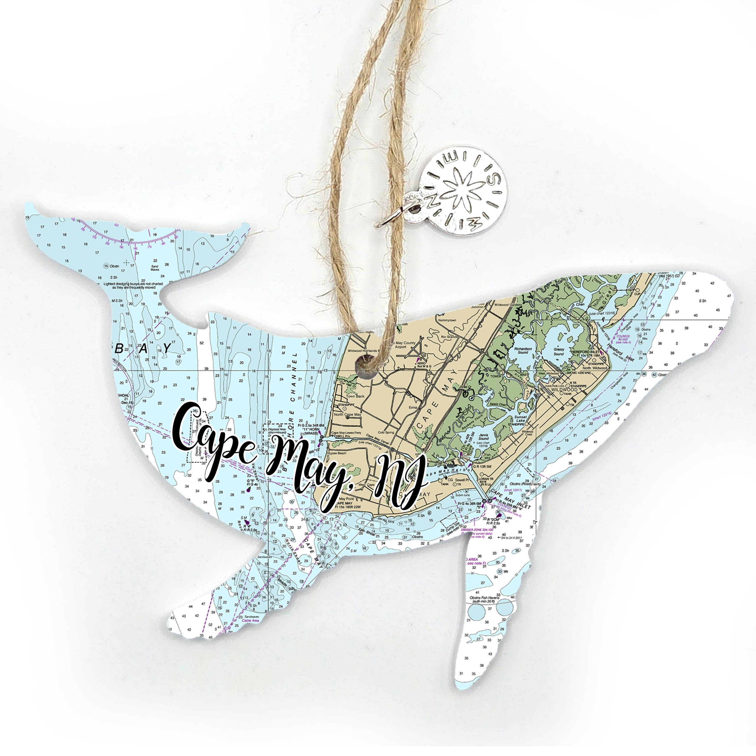 Map Mom - Wholesale Ornament - Whale Shaped WOOD MAP Ornament- Custom Location! 0