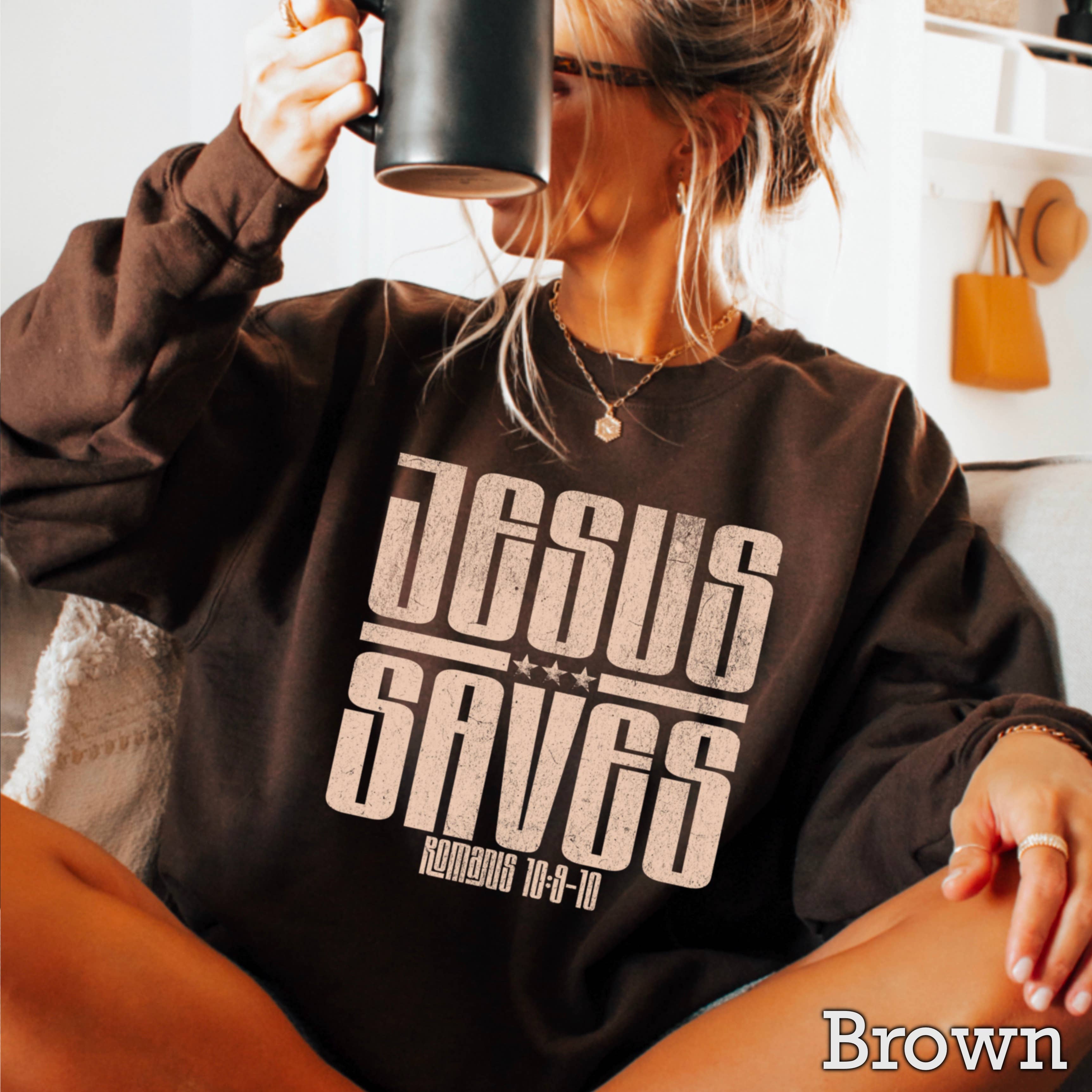 Shoppe SHC – Camisola gráfica - Mulher por atacado – Camisola de Mulher Cristã "Jesus Salva"13