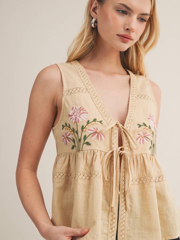 EMBROIDERED LINEN VEST for wholesale by Mustard Seed