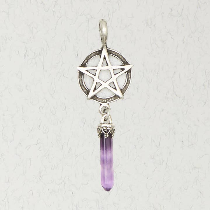 Wicca Pendant with Crystal - Large Pentacle for wholesale by Nirvana LLC