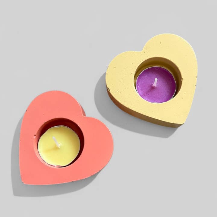 Colorful Concrete Heart Shaped Candle Holder for wholesale by Fire and Moth Co