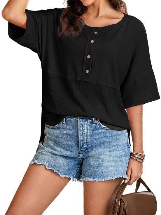 Hope & Sunshine - Wholesale Top – Maternity - Waffle Knit Button Top with 3/4 Sleeves20