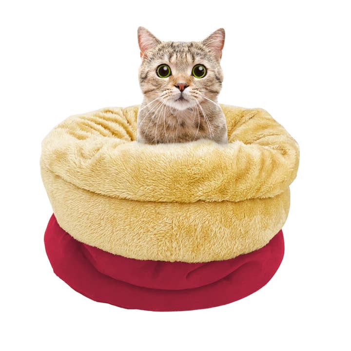 Jespet - Wholesale Pet Bed - Cat - GOOPAWS 4 in 1 Self Warming Burrow Cat Bed Pet Cuddle Cave, Burgundy