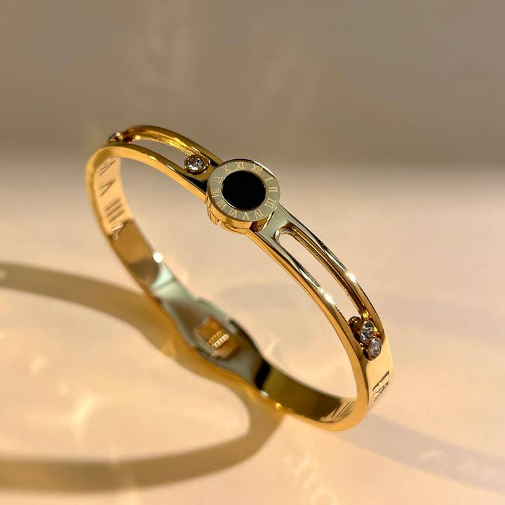 COSMOS - Wholesale Cuff Bracelet - Round Roman numerals & sliding rhinestones bracelet – Steel1