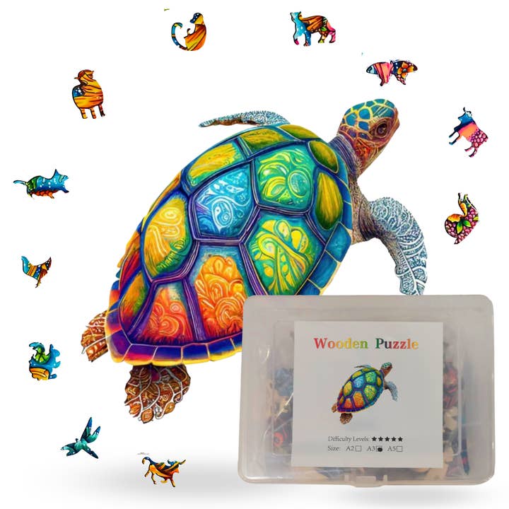 Puzzle en bois coloré en forme de tortue de mer - Vibrant pour la vente par Crafthub