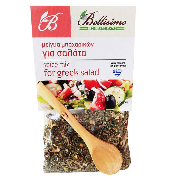 Mix of herbs for Greek salad with a wooden spoon gift (35gr) for wholesale by Bellisimo Greek Products