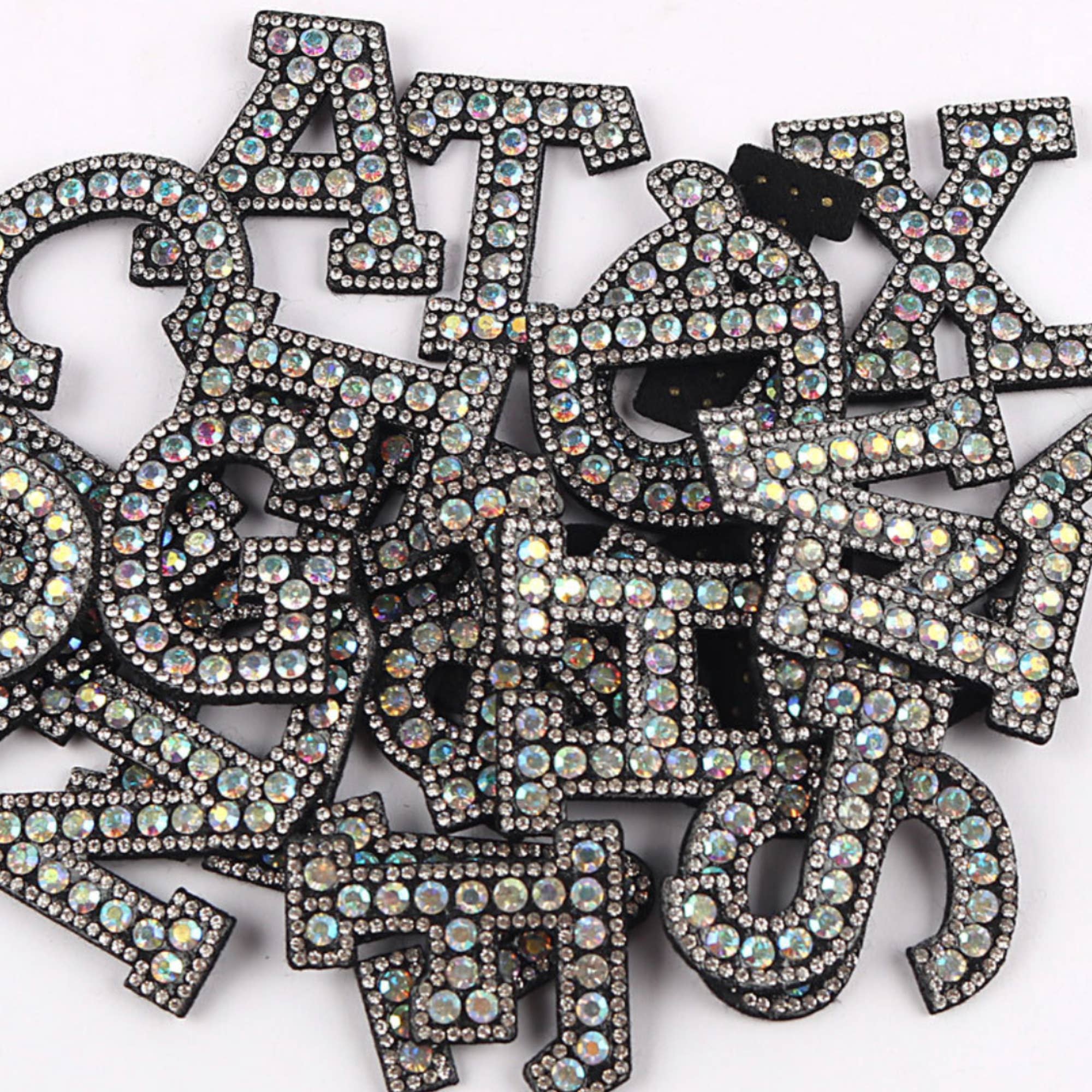 DrifWoo - Wholesale Patch - A-Z Black Glitter Alphabet Applique Rhinestone Letters DIY