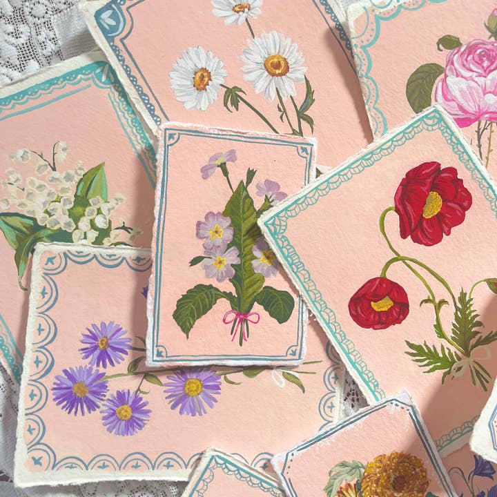 glad you're here co - Wholesale Painting/Drawing - Original September Birth Month Flower – Aster Flower Painting on Handmade Paper – Vintage Botanical Artwork for Elegance & Valor6