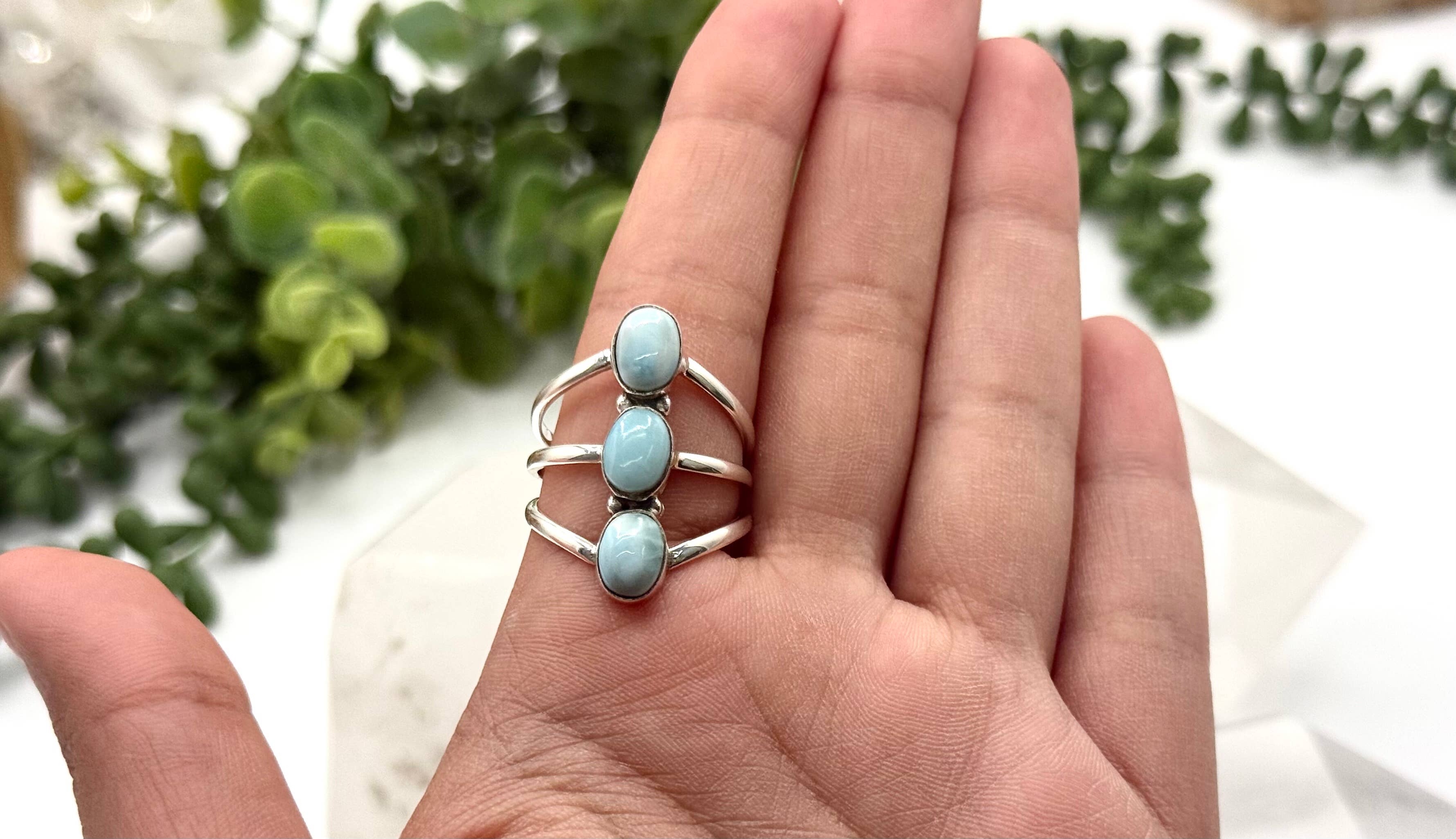 Meraki Gemstones - Wholesale Single Stone/Solitaire Ring - Larimar 3 stone ring gemstone 925 Silver Ring 3