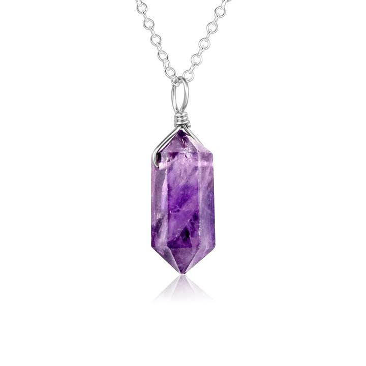 Large Double Terminated Amethyst Crystal Pendant Necklace for wholesale by Luna Tide