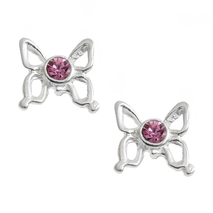 Rose Crystal Butterfly Studs (USA-DDP) for wholesale by Silver Jewellery Cavern Wholesale