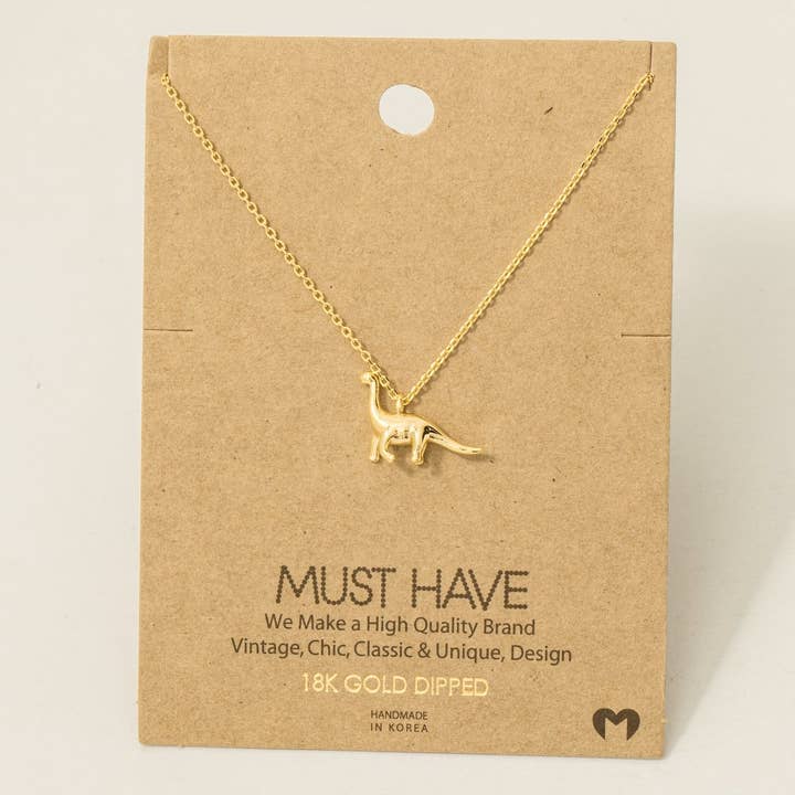 Fame Accessories - Wholesale Pendant/Charm Necklace - Gold Dipped Brachiosaurus Dinosaur Pendant Necklace1