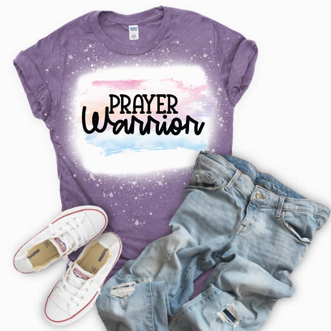 Women's Bleached Graphic Tshirt, Prayer Warrior for wholesale by Crafty Mamas Creationz