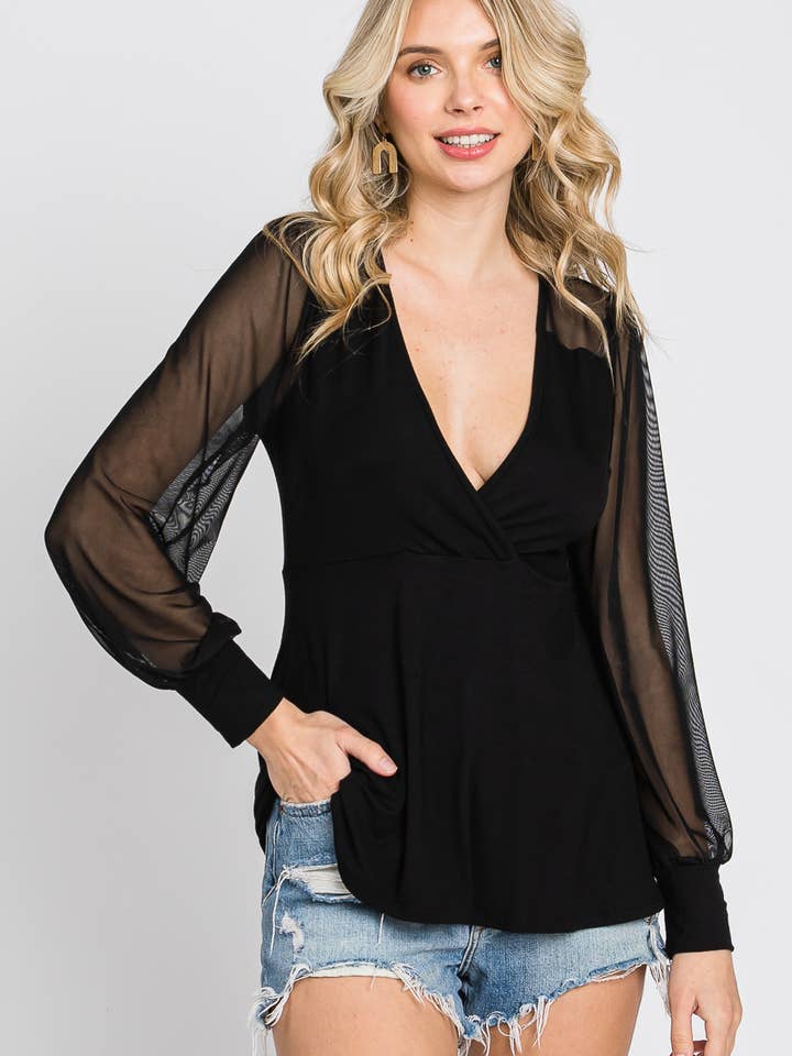 Langærmet v-hals strik top for engroshandel hos Sweet Adelyn