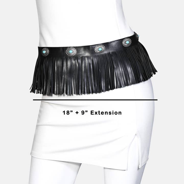 SBBLK Leather Western Concho Fringe Belt for wholesale on Faire