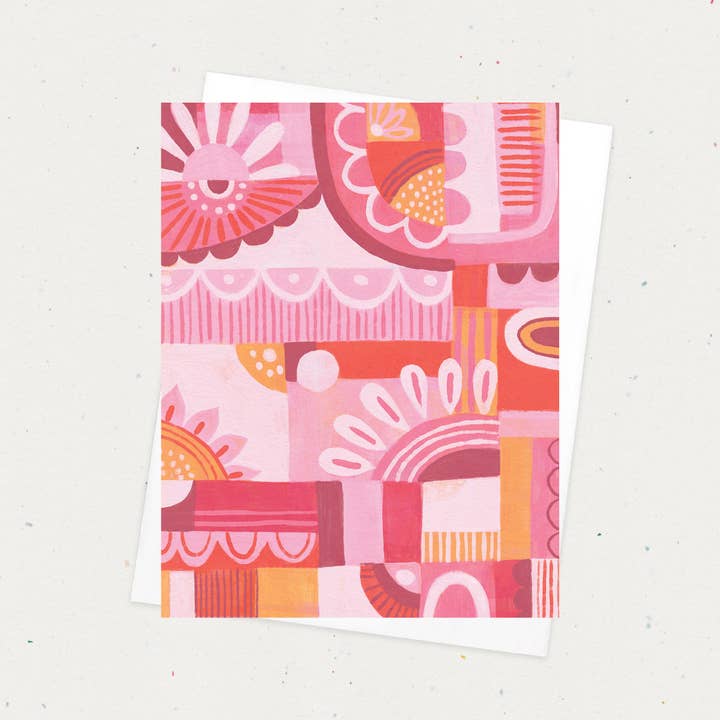 Pink Floral Geo A2 Everyday Greeting Card on Recycled Paper for wholesale by Natalie Adams Studio