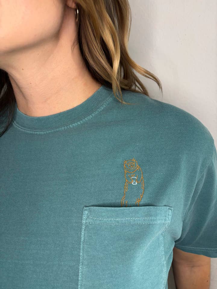Otter Pocket Animal Embroidered Shirt - Sea Otter T-Shirt for wholesale by Shoreline Spirit