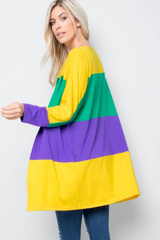 MULTI MARDI GRAS OPEN CARDIGAN for wholesale on Faire6