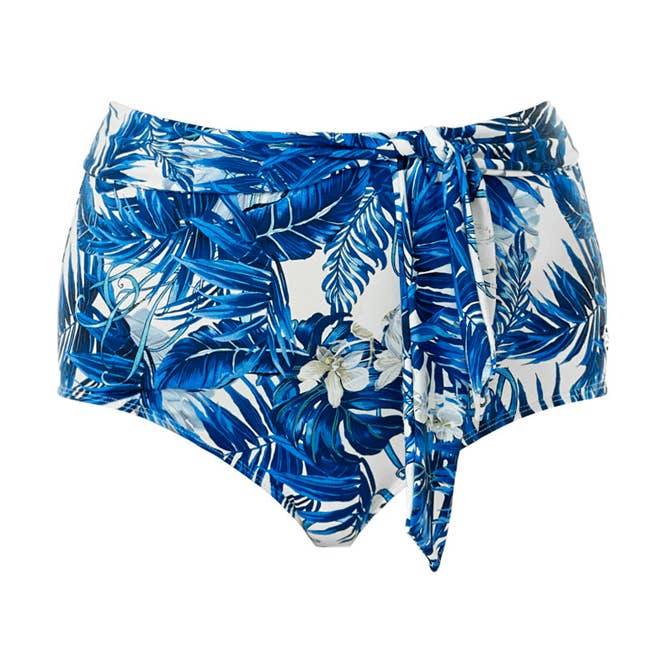 Calça de biquíni com gravata alta Capri Azul por atacado de Seaspray Swimwear