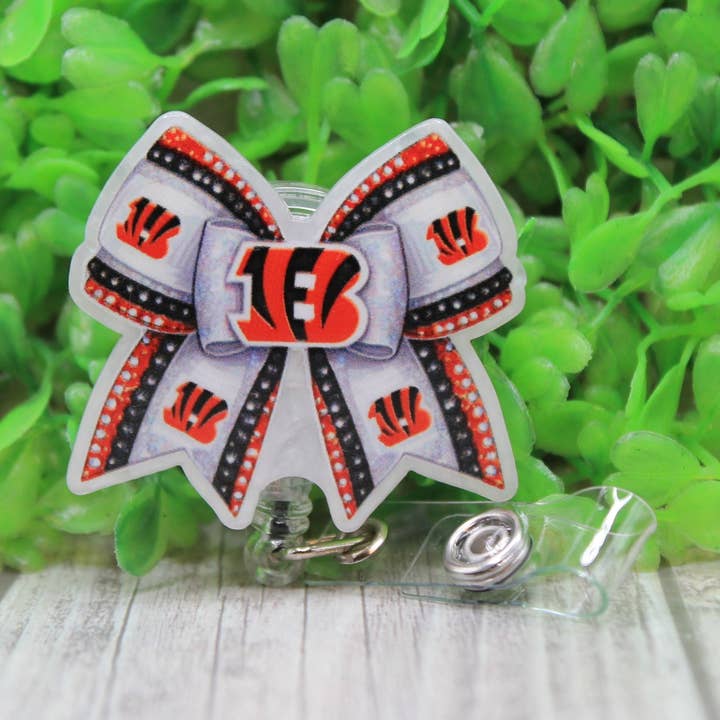 Bengals Football Bow Badge/ID Holder Reel for wholesale by Hylidae Boutique