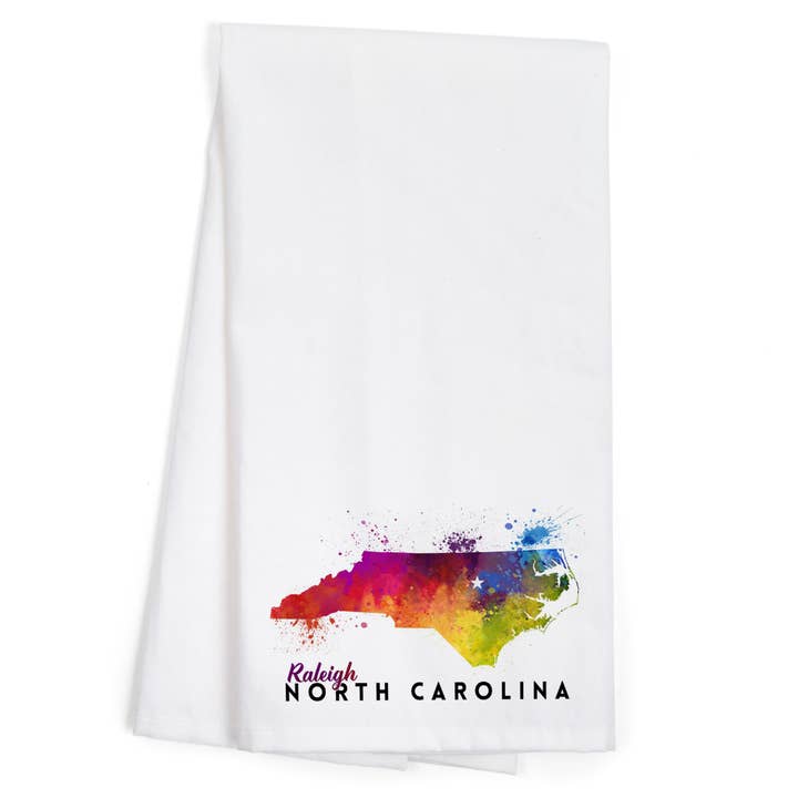 ORGANIC TEA TOWEL Raleigh, North Carolina, State Abstract for wholesale by Lantern Press