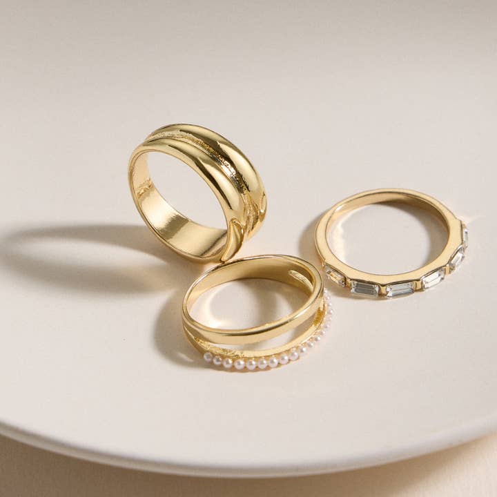 Gold and Crystal Stacking Ring Set for wholesale by Lilla Haven