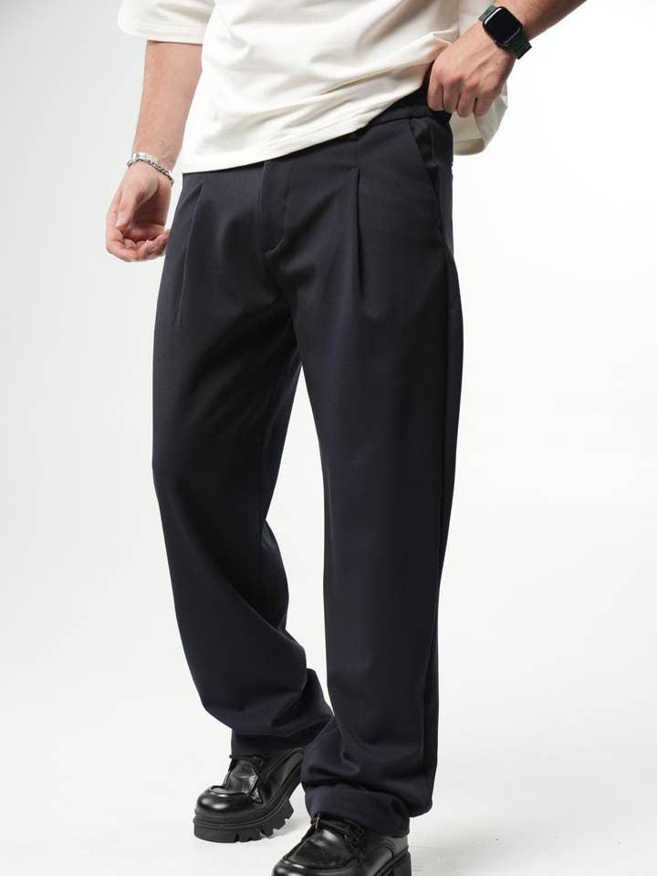 Navy Wide Leg Streetwear Trousers 1029navy for wholesale by Monocloth