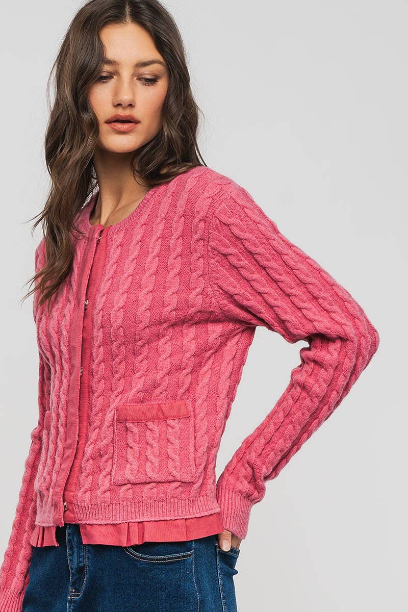 Urban Daizy - Wholesale Cardigan - Women's - Cable Knit Snap Front Ribbed Trim Long Sleeve Sweater9