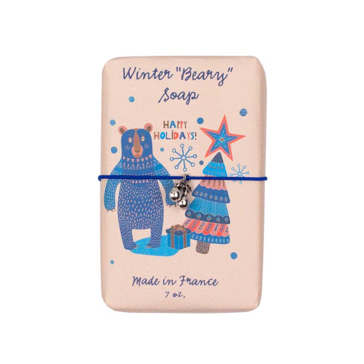 Savon des Fêtes - Ours bleu avec arbre de Noël - Winterberry pour la vente par Ton Savon Inc
