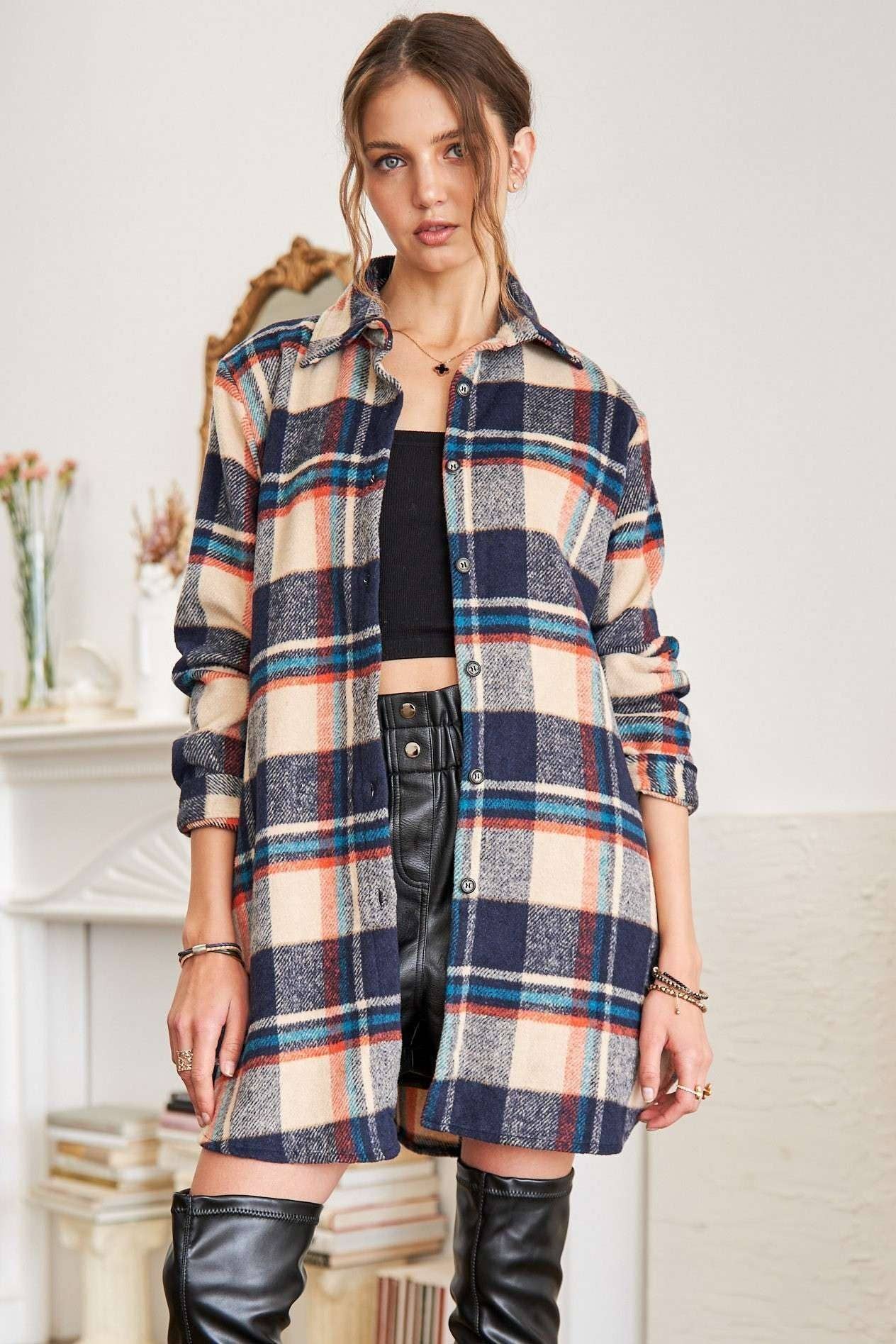 ADORA LA – wholesale Jacket – Women's – CEJ1987A-CHECK FLANNEL SHIRT JACKET LONG SLEEVE1