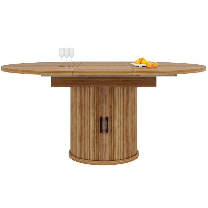 Extendable oval dining table 118-158cm with storage base FERNFROTH for wholesale by Urban Meuble UK