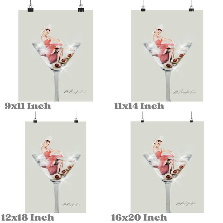CLM Creative Studio - Wholesale Art Print - Retro Pinup Girl & Martini Glass Wall Art Print