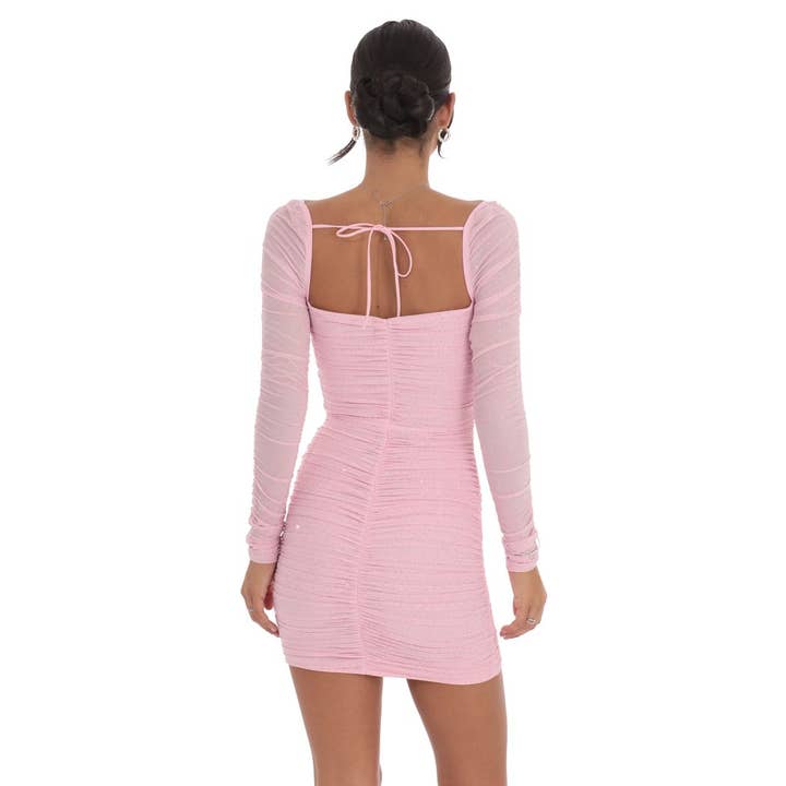 Lucy In The Sky – Vestido - Mulher por atacado – Vestido Bodycon de Manga Comprida com Strass em Rosa1