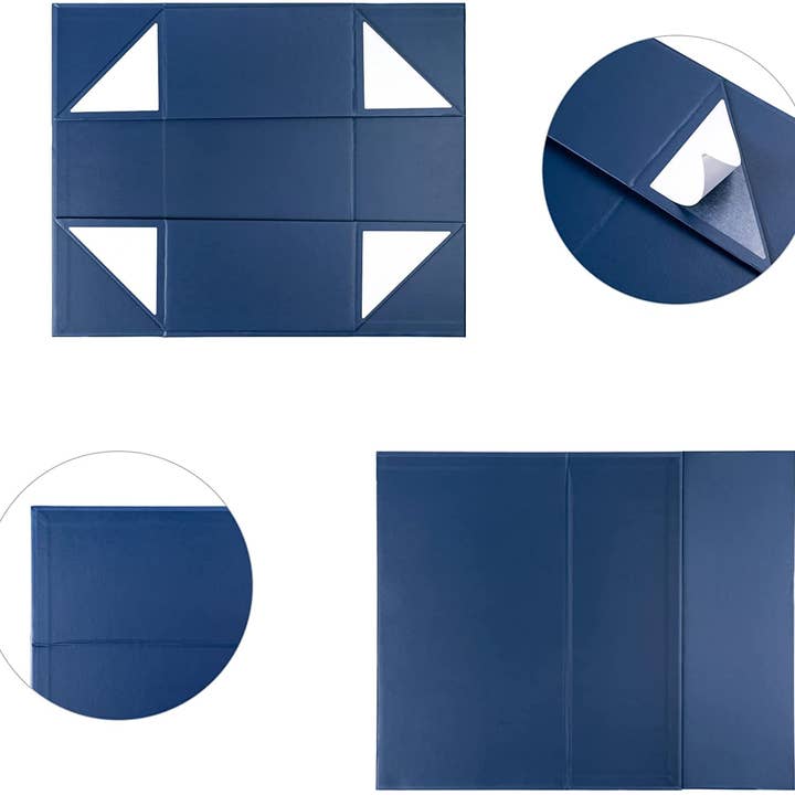 LA Ribbons Wholesale – Engroshandel Gaveæske – Sammenklappelig gaveæske 14" x 9" x 4,3" med magnetisk firkantet klaplåg | Marineblå