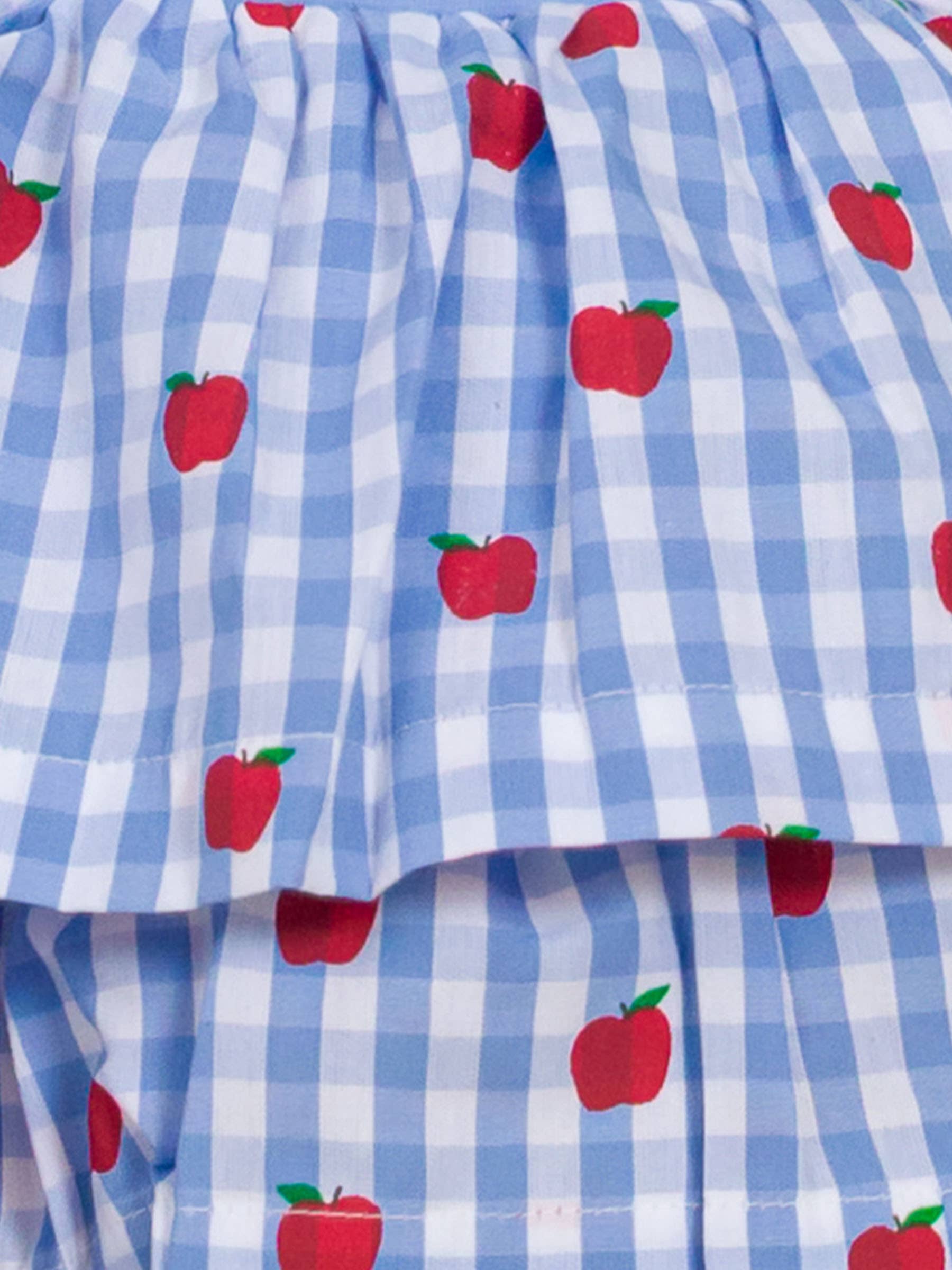 Blue Baby Girls Apple Orchard Classic Gingham Short Sleeve Skirted Romper for wholesale on Faire6