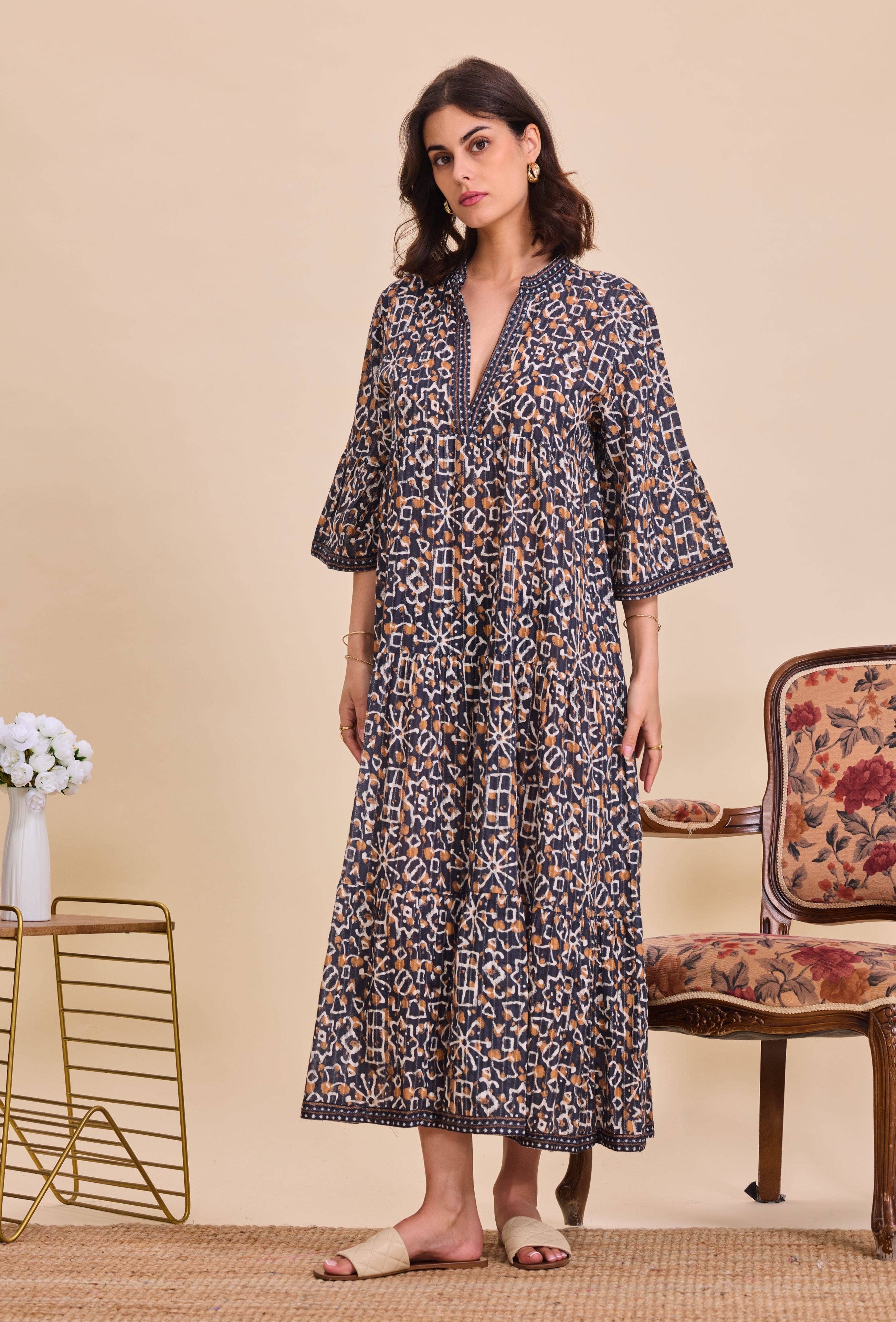 IP080 Robe longue batik bohème en coton - Orice      en vente sur Faire3