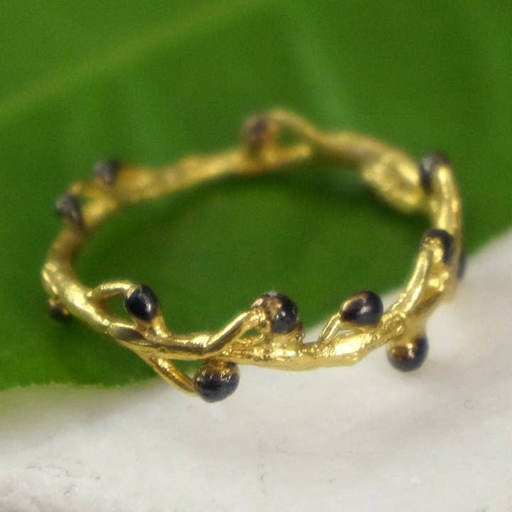 Bague Branche en Argent Sterling, Plaqué Or et Rhodium Noir pour la vente par Mother Nature Jewelry
