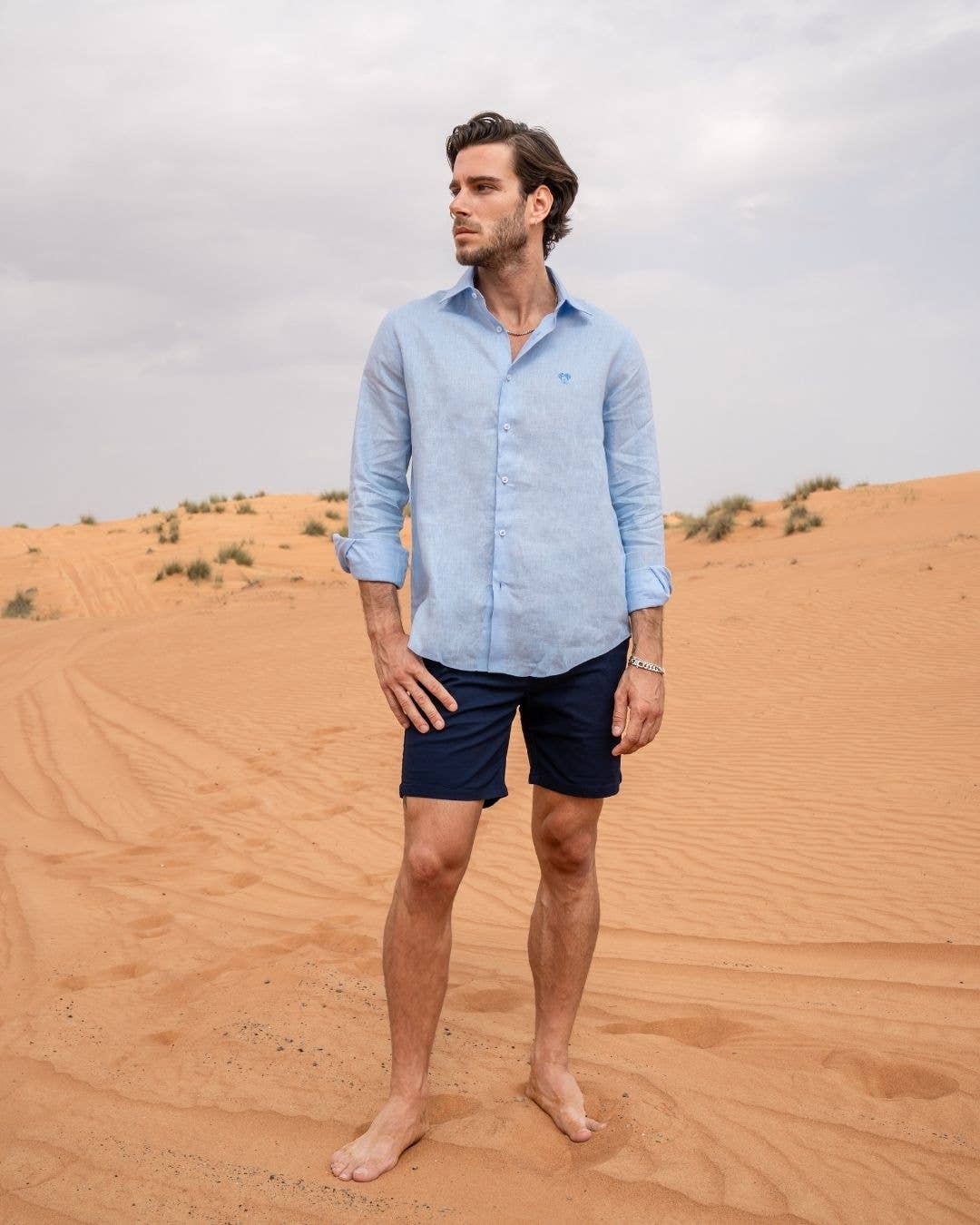 DANTE - Wholesale Button Down Shirt - Men's - Organic Blue Sky Linen Shirt4
