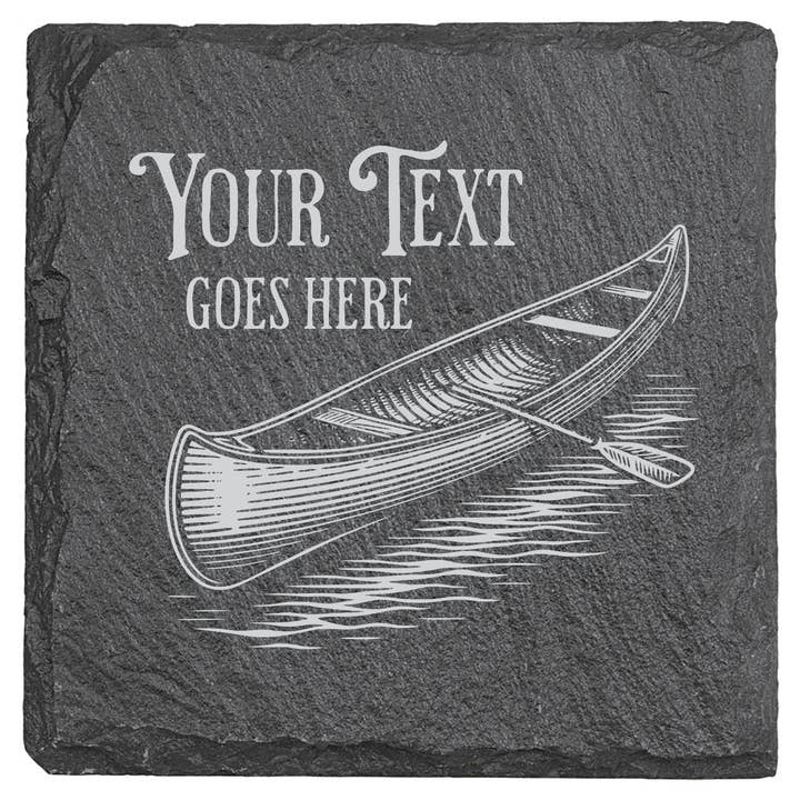 Adirondack Etching LLC - Wholesale Coasters - Canoe Personalized - Slate Coaster