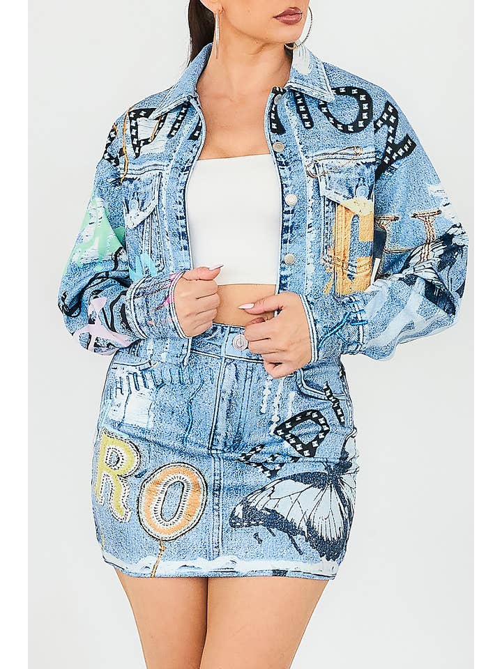 Helles Blau BJ2145_Denim-Effekt-Crop-Jacke ONLY für den Großhandel auf Faire5