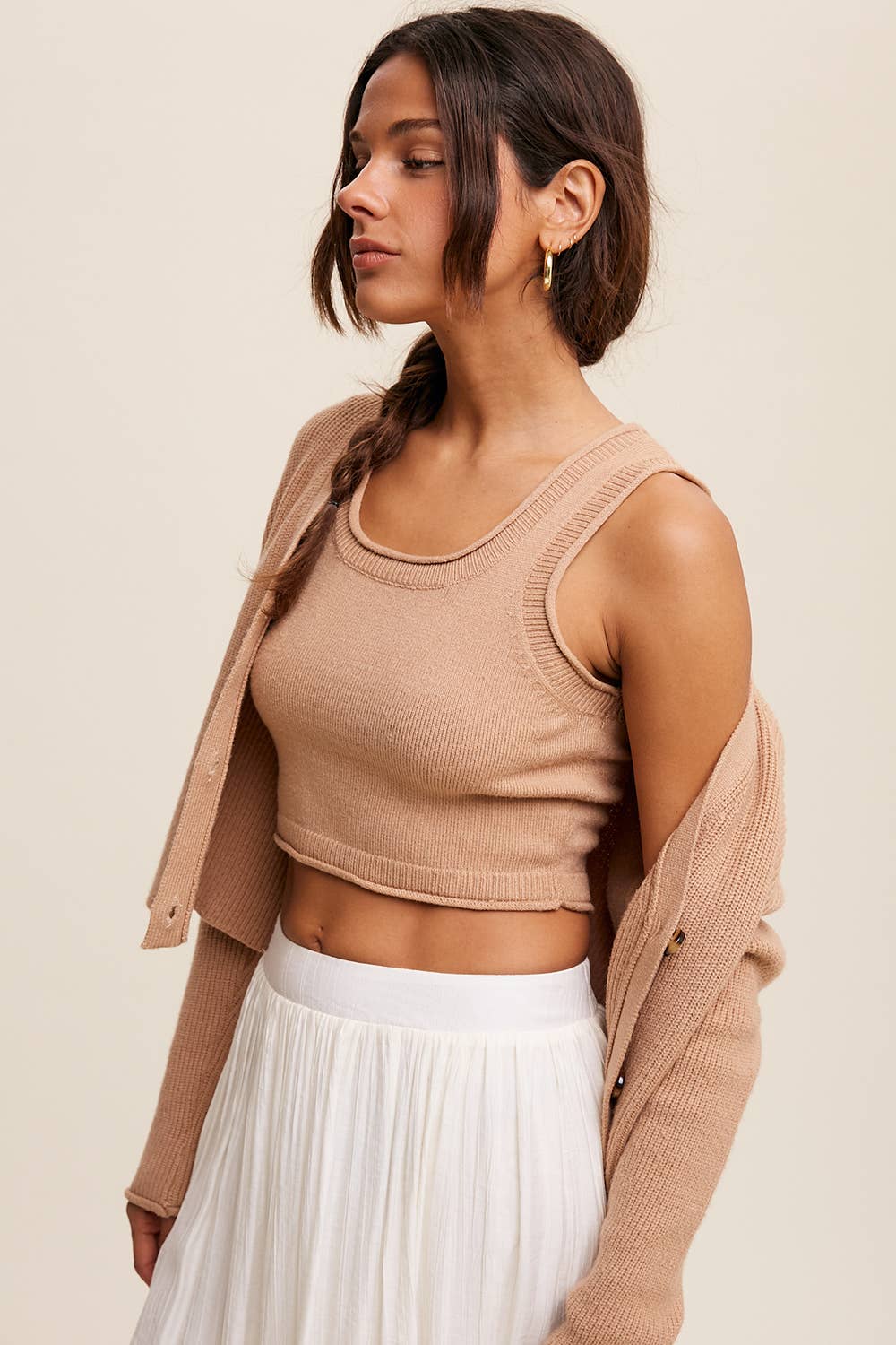 Listicle - Wholesale Tops Set - Women's - Ribbed Knit Cardigan Set LWSET00523