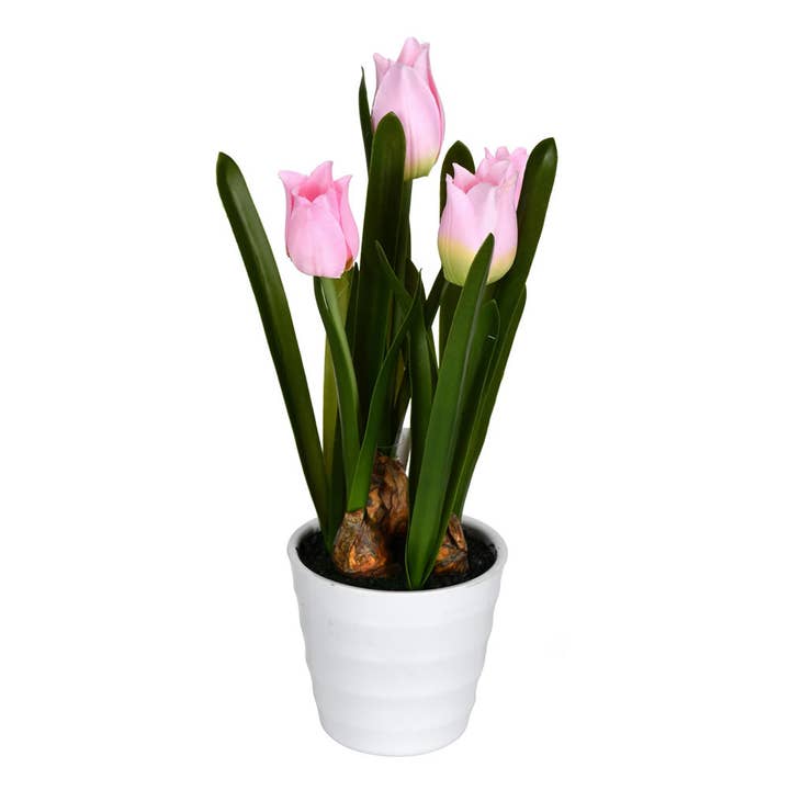 Tulipa Artificial Cor-de-Rosa em Vaso de 10" por atacado de Dunn Deals