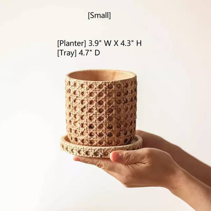 Rustic Reach - Wholesale Plant Pot - Faux Woven Grid Cement Pot