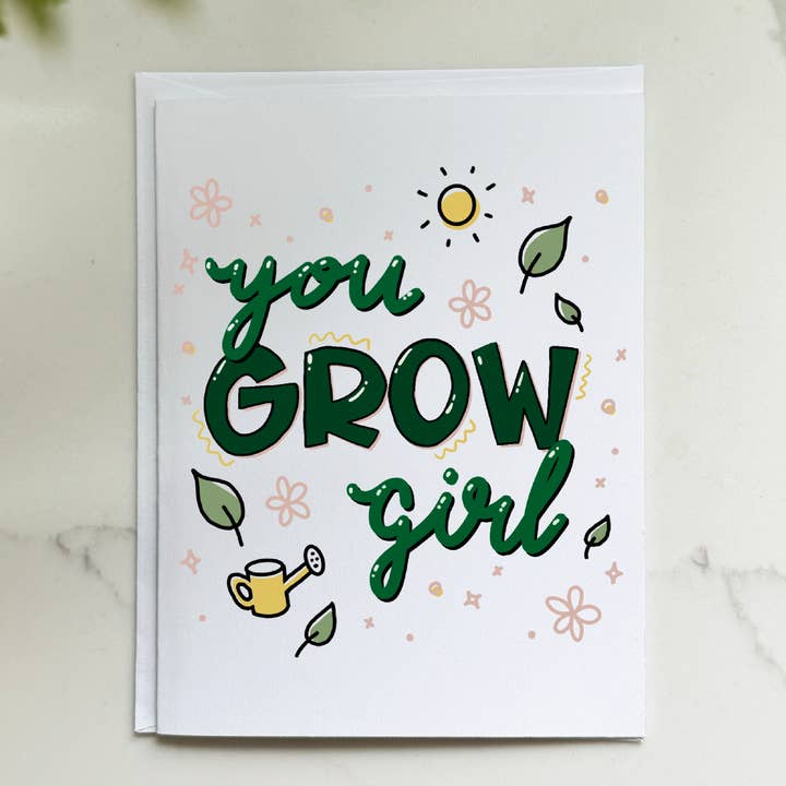 Inspiring 'You Grow Girl' Card for Graduations, Promotions, for wholesale by Envely