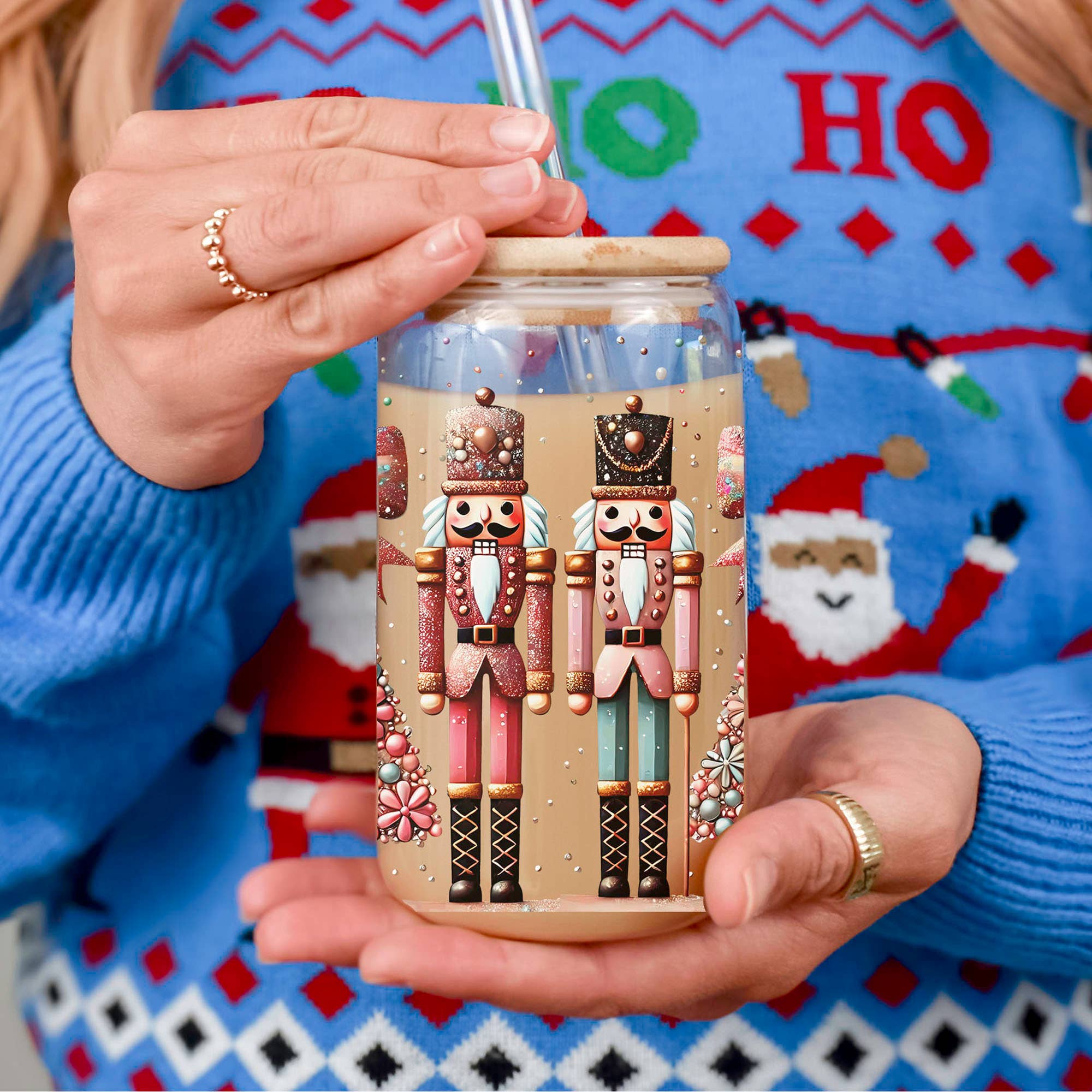 Gia Roma - Wholesale Drinking Glass/Cup - Vintage Christmas Glass Cups with Straw, Kitchen Decoration153