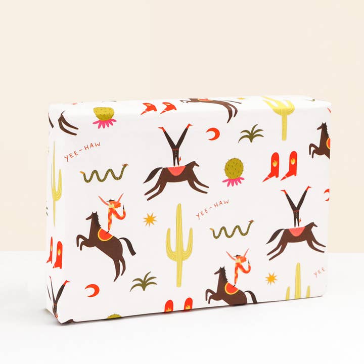 Little Black Cat Illustrated Goods - Wholesale Flat Wrap - Cactus Cowboys Wrapping Paper Sheets | Western Gift Wrap