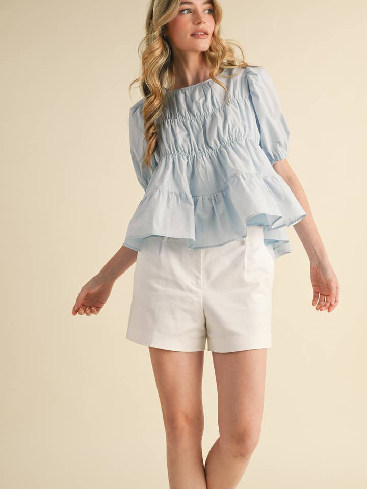 &MERCI - Wholesale Blouse - Women's - TIERED SHIRRING PUFF SLEEVE TOP MTP308115