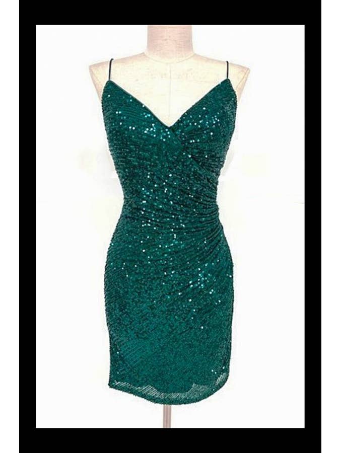 Chicas - Wholesale Dress - Women's - Short Sequin Bodycon Minidress with Spaghetti Straps C8015