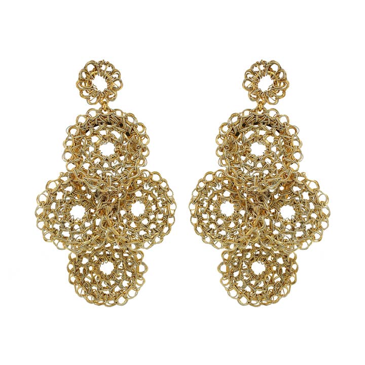 Vintage Gold Juliette Handmade Crochet Earrings for wholesale by Lavish By Tricia Milaneze