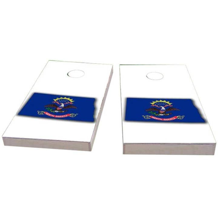 North Dakota Outline (White) All-Weather Cornhole Board Set for wholesale by Skip's Garage